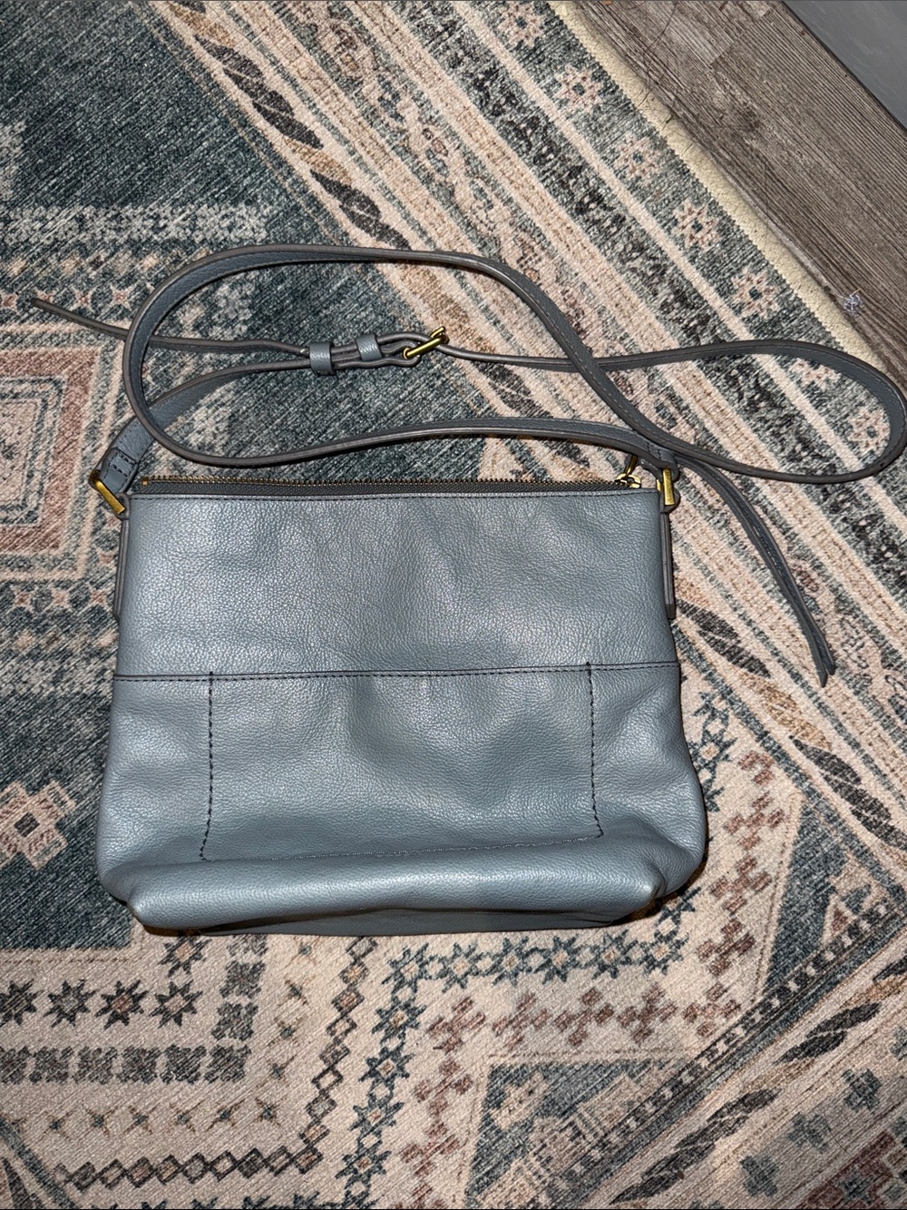Fossil Slate Blue Leather Crossbody with Gold-Tone Hardware